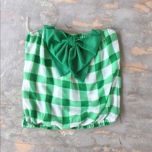Green Gingham Strapless Bow Tube Top